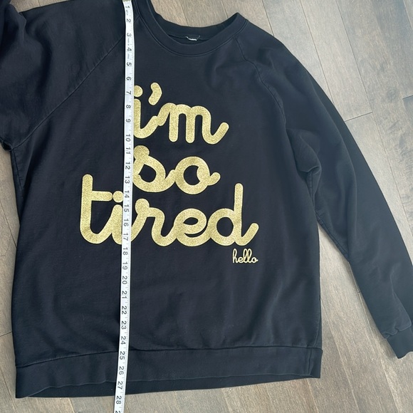 HELLO APPAREL I’m So Tired Women’s Black & Gold Glitter Crewneck Sweatshirt - Picture 6 of 9